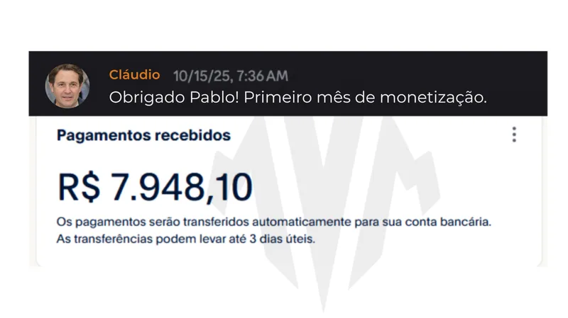 Comprovante do Cláudio com R$ 7.948,10 em pagamentos recebidos